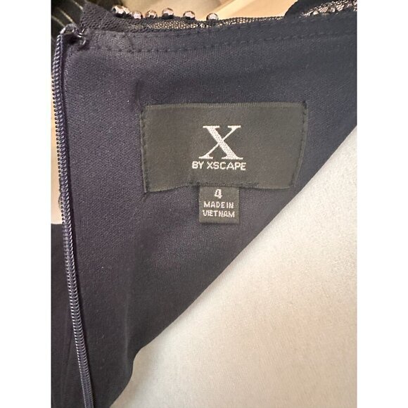 X by Xscape Women Floor Length Navy Blue Evening Gown US 4 Whimsygoth 90s Y2K - Picture 15 of 16